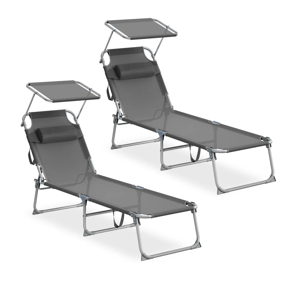 Image of Set da 2 Sedie a Sdraio Pieghevoli con Schienale Regolabile