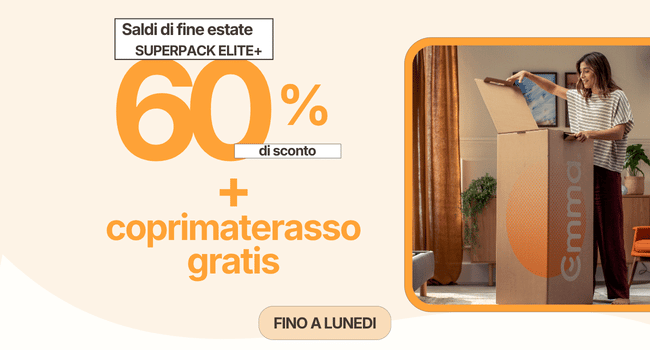 Saldi di fine estate SUPERPACK ELITE+ 60% di sconto + coprimaterasso gratis FINO A LUNEDI Saldi di fine estate SUPERPACK ELITE+ 60% di sconto + coprimaterasso gratis FINO A LUNEDI