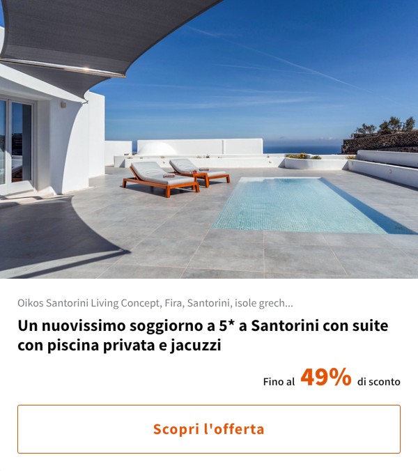 Un nuovissimo soggiorno a 5* a Santorini con suite con piscina privata e jacuzzi