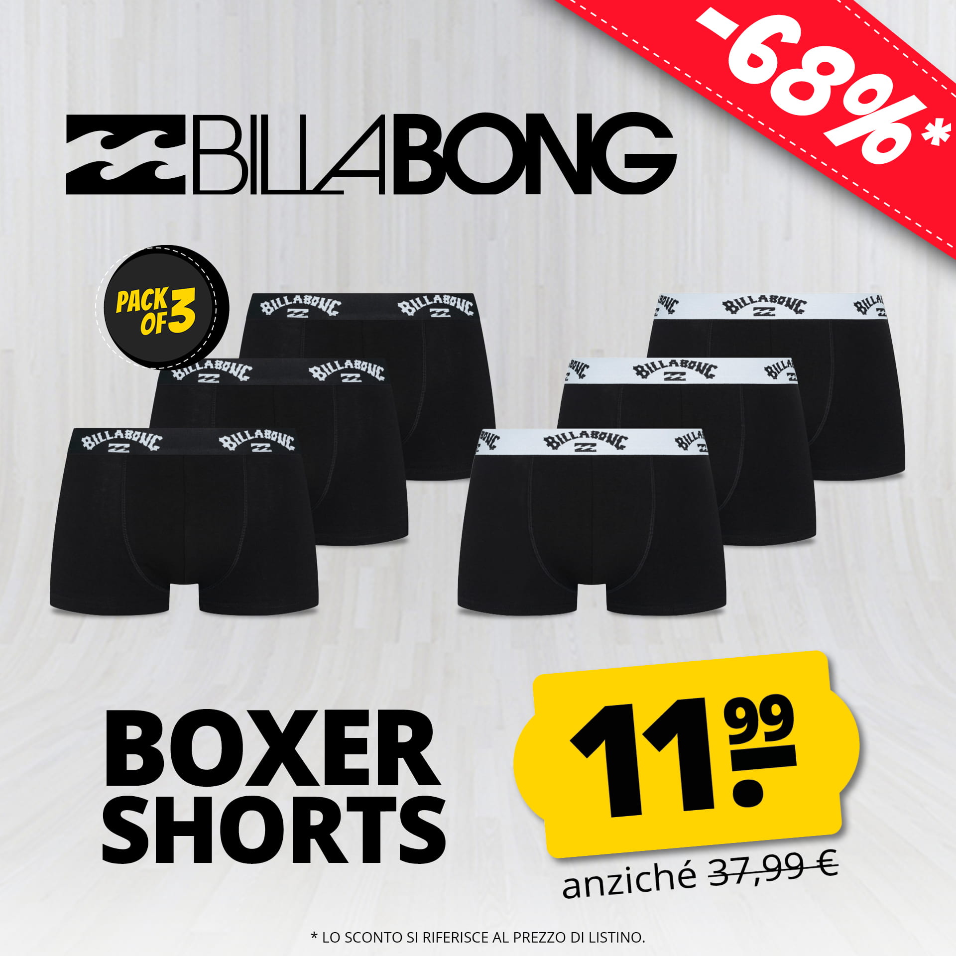 billabong uomo boxer set da 3