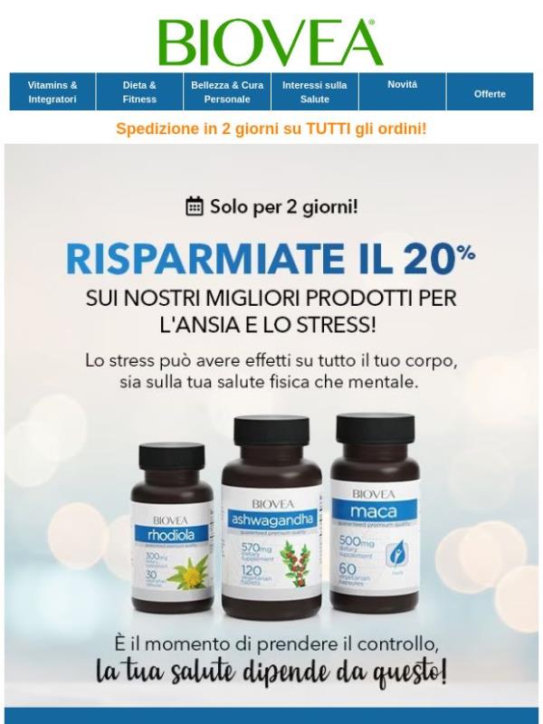 Rilassate la mente con uno sconto del 20% sui prodotti per l'ansia e anti stress