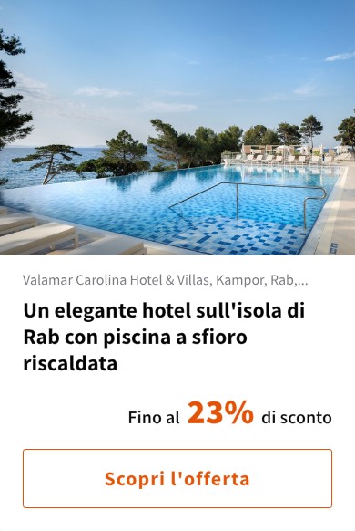 Un elegante hotel sull'isola di Rab con piscina a sfioro riscaldata