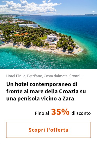 Un hotel contemporaneo di fronte al mare della Croazia su una penisola vicino a Zara