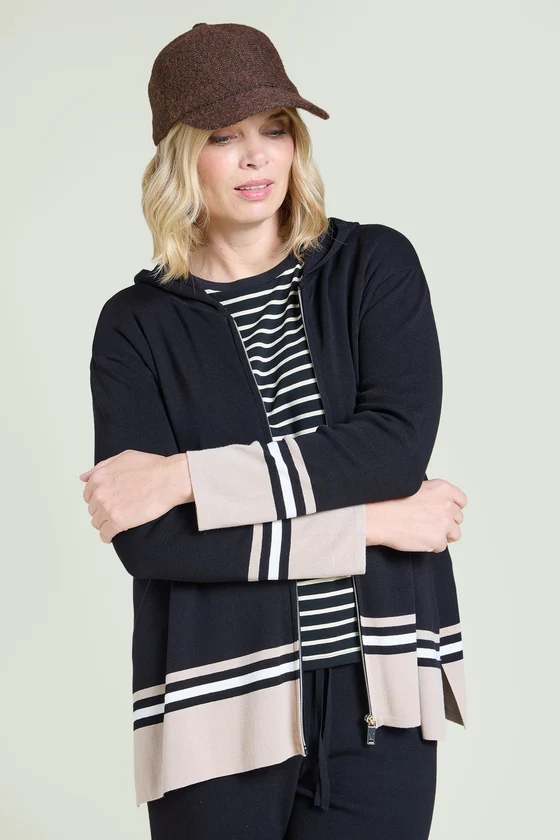 CARDIGAN CON ZIP E CAPPUCCIO