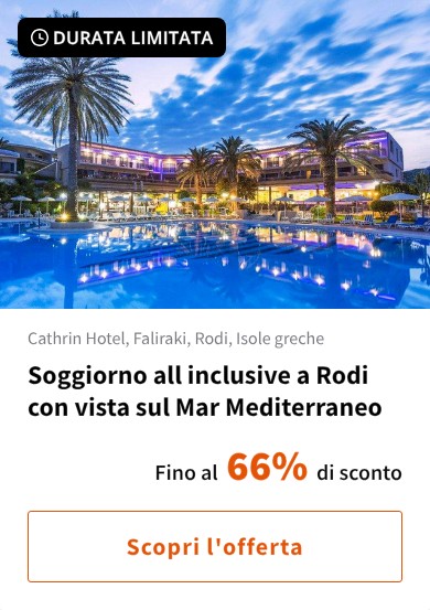 Soggiorno all inclusive a Rodi con vista sul Mar Mediterraneo
