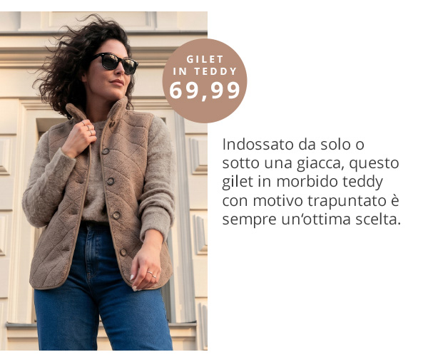 Gilet in peluche con motivo a quadri e colletto alto
