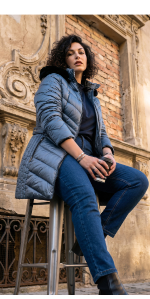 Elegante giacca trapuntata in blu stiloso