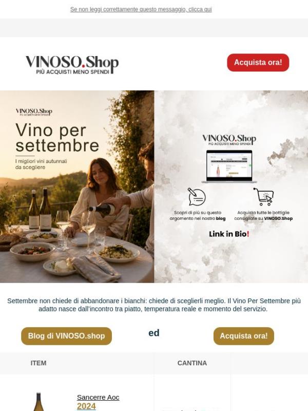 ⛲ VINOSO | Settembre non chiede di abbandonare i bianchi: chiede di sceglierli meglio