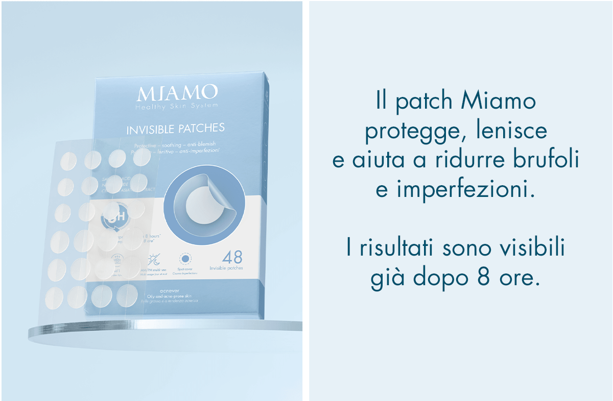 il patch miamo che lenisce e aiuta a ridurre brufoli e imperfezioni, i risultati sono visibili già dopo 8 ore