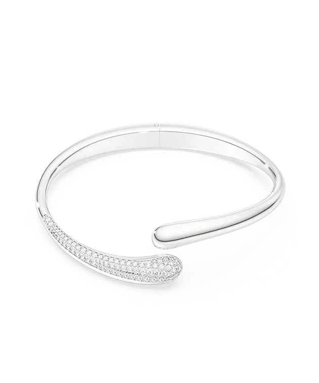 Bracciale rigido Swarovski Classica, Intrecciato, Taglio Round, Bianco, Argento Sterling