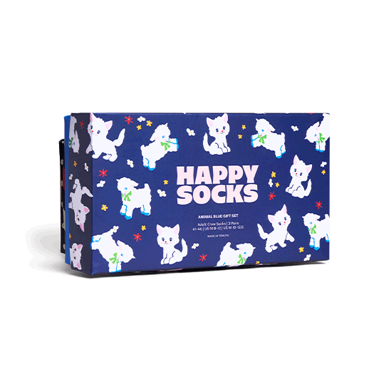 Set regalo con 3 calzini blu a forma di animale