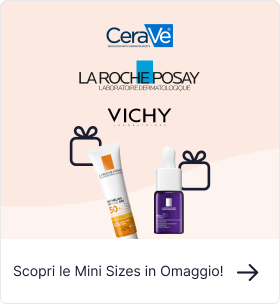 Promotional image of CeraVe, La Roche-Posay and Vichy logos with mini skincare products and gift icons offering free samples