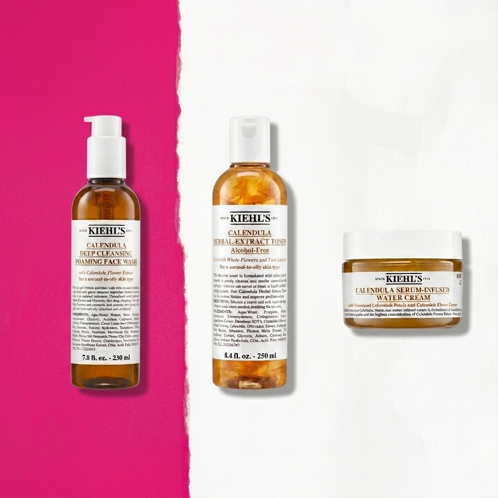 Calendula Deep Cleansing Foaming Face Wash, Calendula Herbal Extract Toner e Calendula Serum Infused Water Cream
