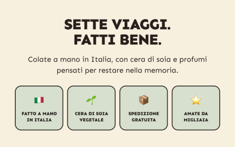 Sette viaggi fatti a mano in Italia con cera di soia