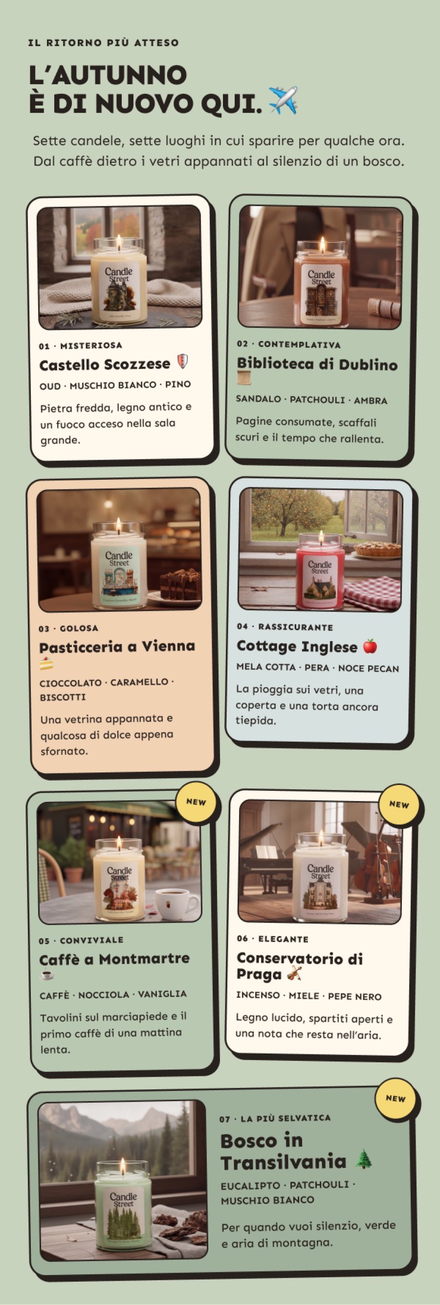 Sette candele Autumn Postcards e tre nuove destinazioni