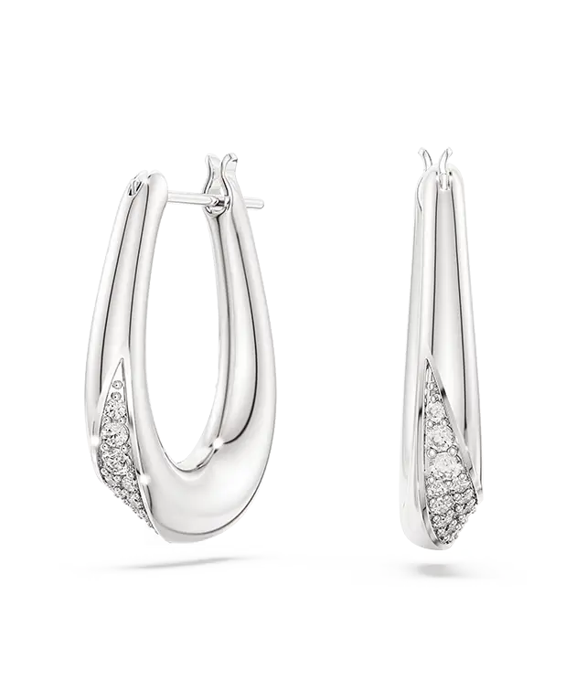 Orecchini a cerchio Swarovski Classica, Taglio Round, Piccoli, Bianchi, Argento Sterling