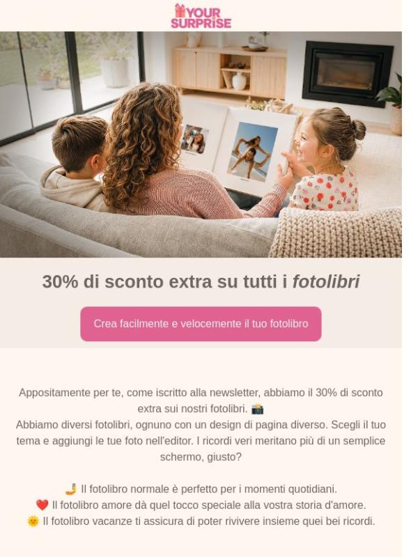 30% di sconto EXTRA su tutti i fotolibri | Conserva i tuoi ricordi più belli