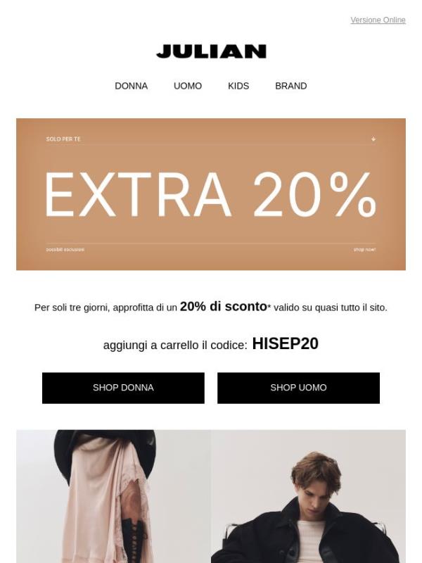 SOLO 3 GIORNI | -20% Su tutto il sito