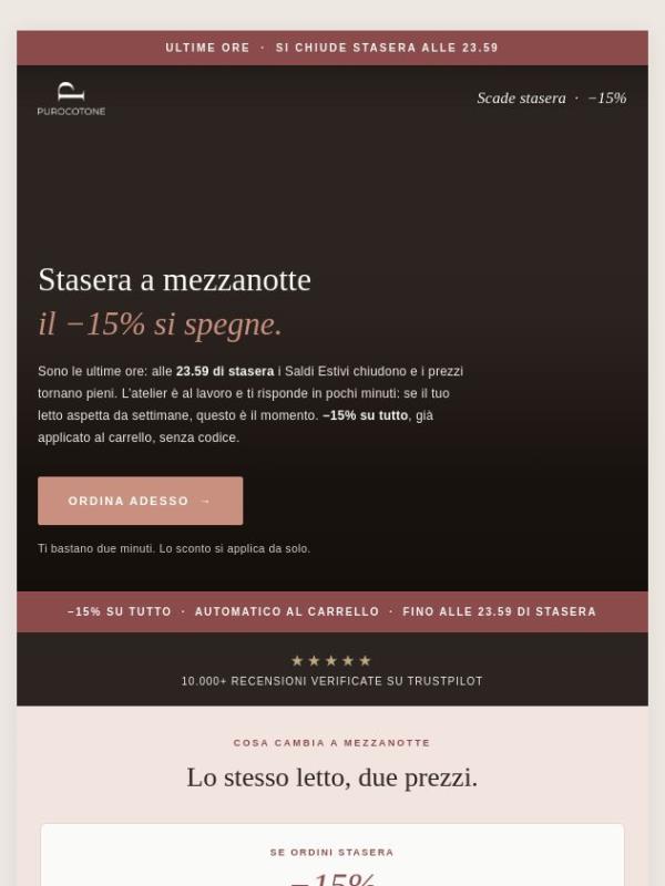 ⏳ Ultime ore: il −15% si spegne stasera