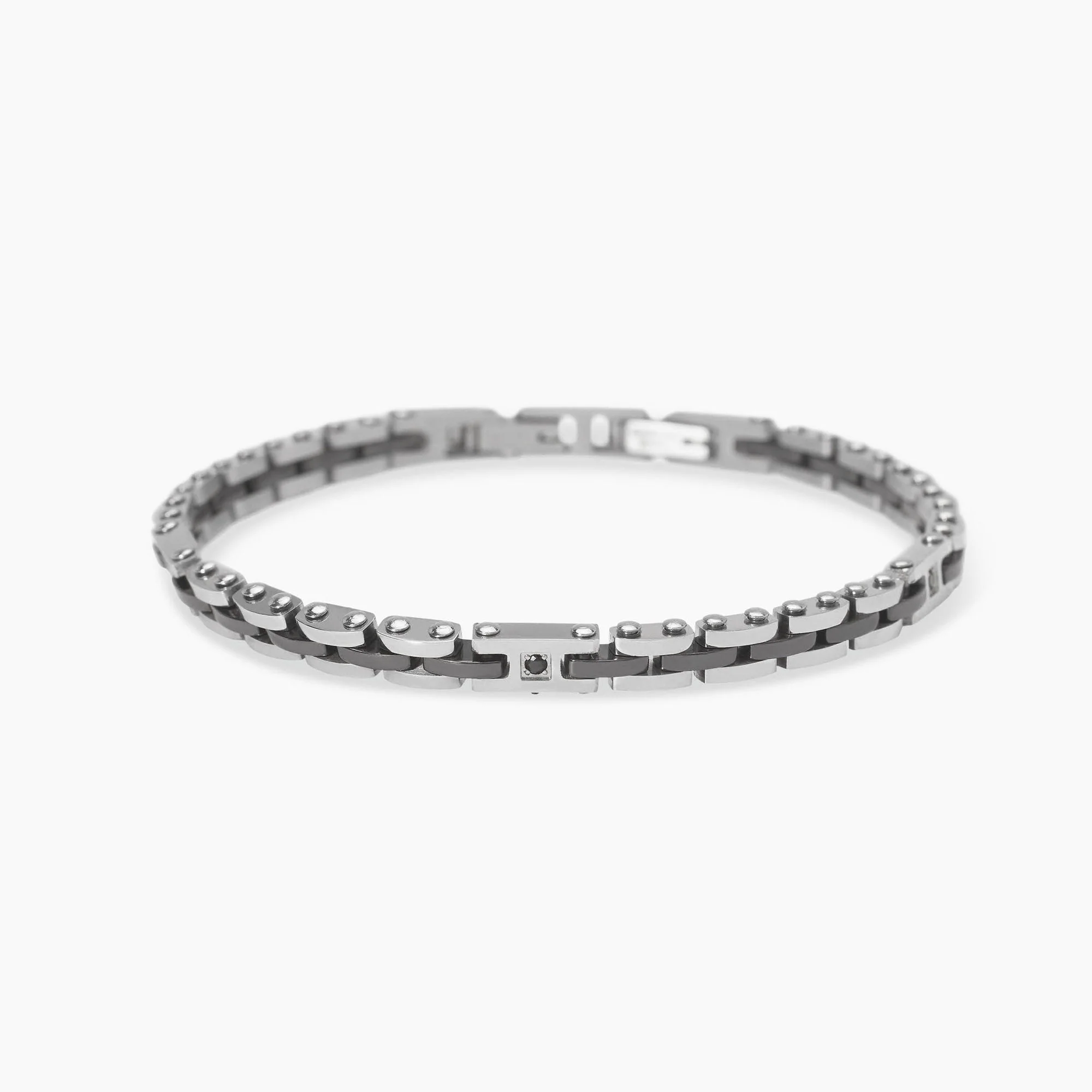 Image of Bracciale uomo in acciaio con inserti in ceramica STYLE 22