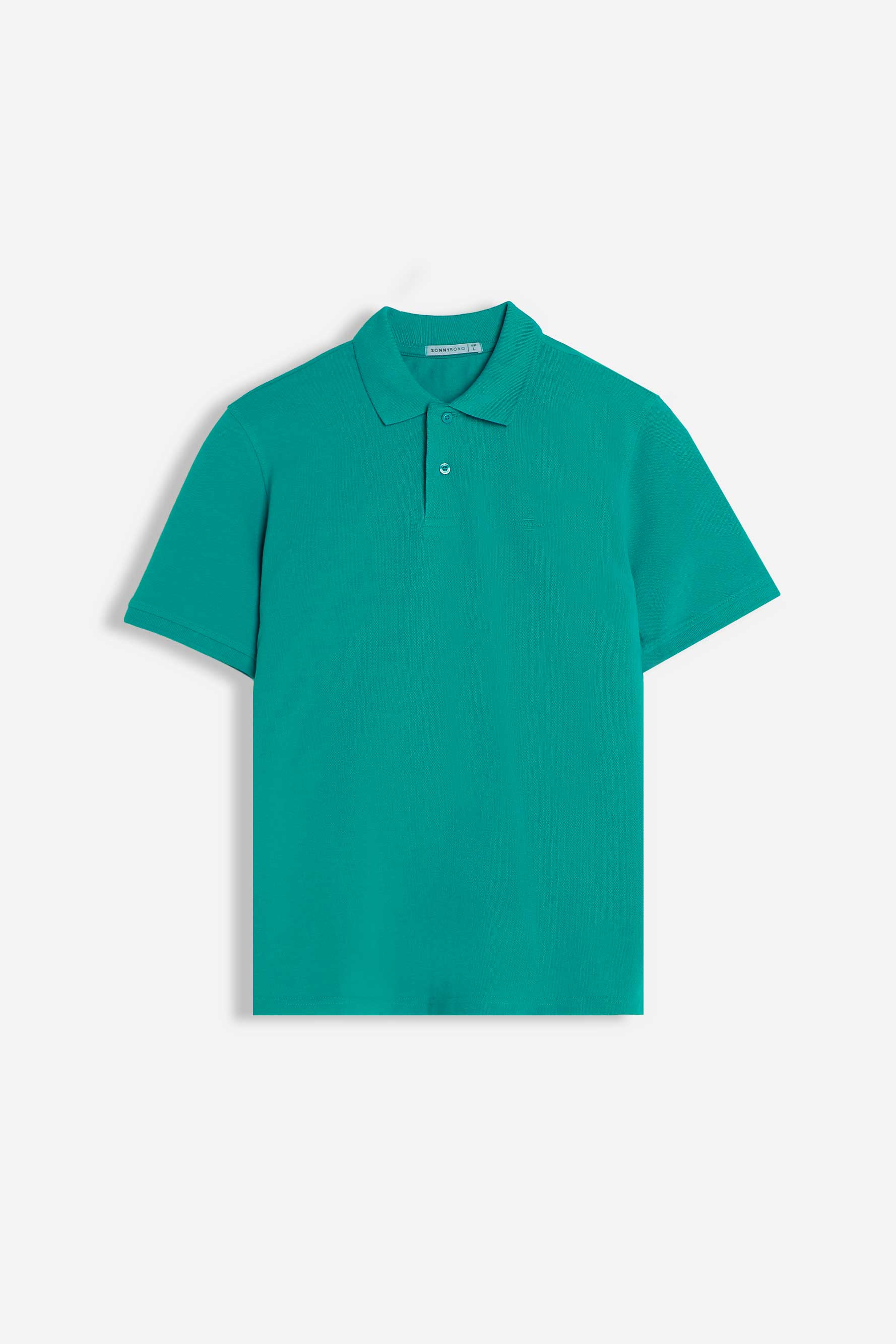 Image of POLO PIQUET BASIC TINTA UNITA E LOGO VERDE SMERALDO