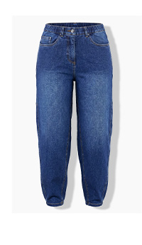 Mom-Jeans, gamba barrel, denim elasticizzato, stile 5 tasche, cintura comoda – scopri ora