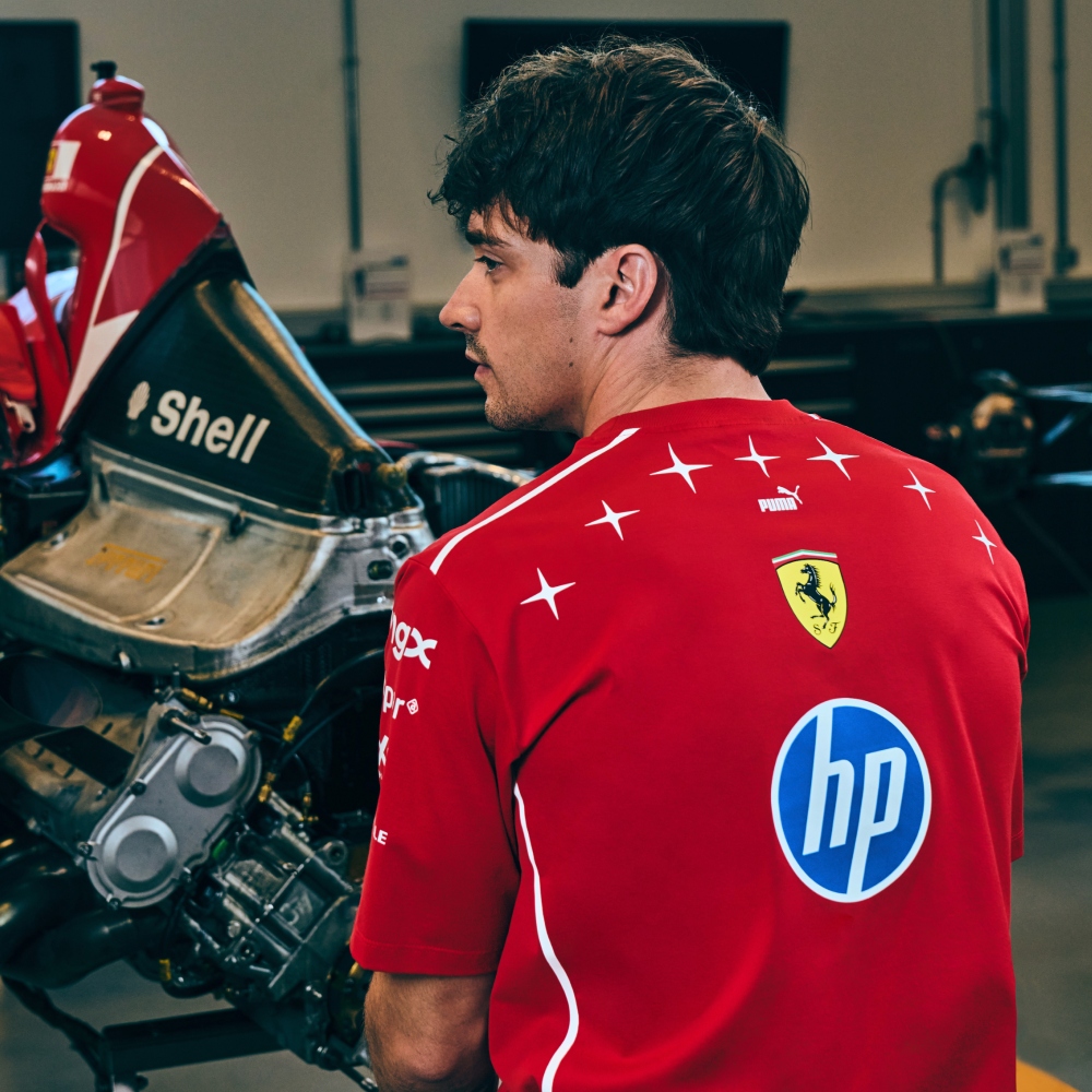Charles Leclerc wears the Monza race special Ferrair T-shirt