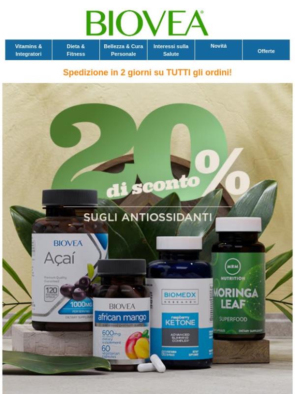 Risparmiate il 20% sugli Antiossidanti! Solo per due giorni!