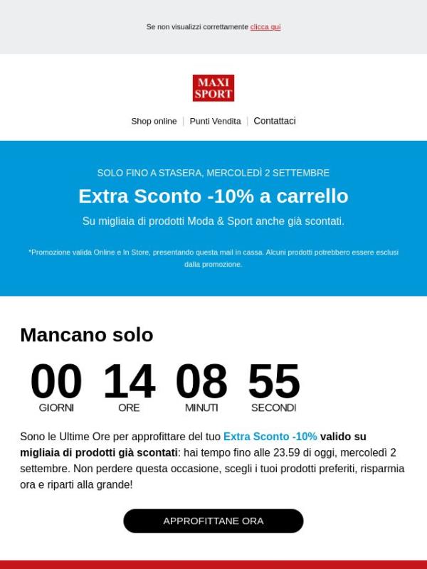 ⏳ ULTIME ORE: il tuo Extra Sconto termina stasera!