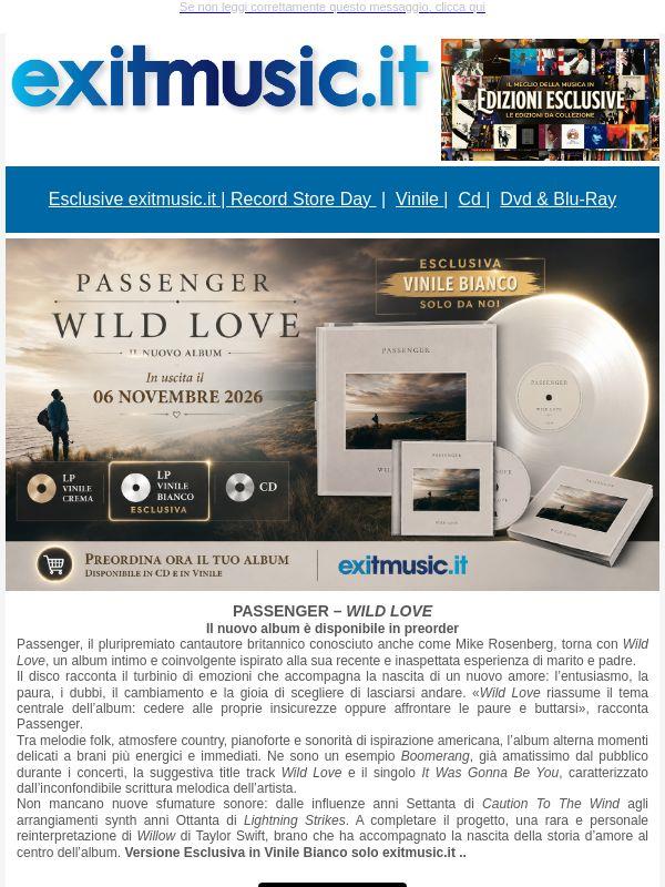 MusicZone @exitmusic.it Tutto il meglio della musica, ogni settimana ! Passenger 'Wild Love' Il Nuovo Album !