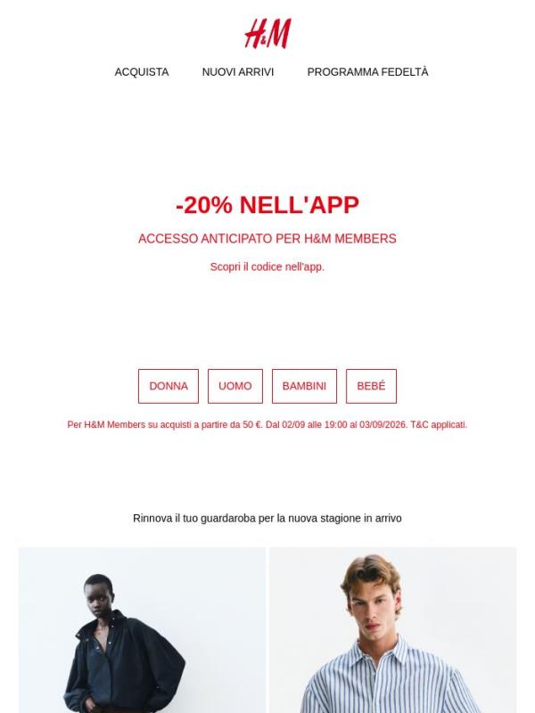 Accesso anticipato: -20% nell'app