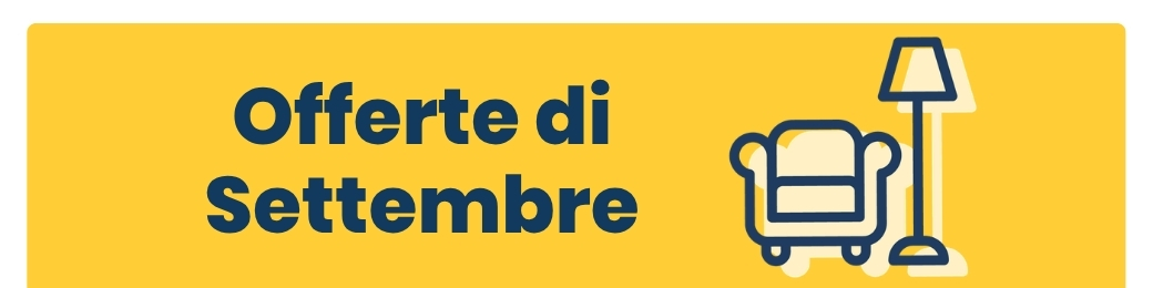 September offers banner showing armchair and floor lamp icon on yellow background