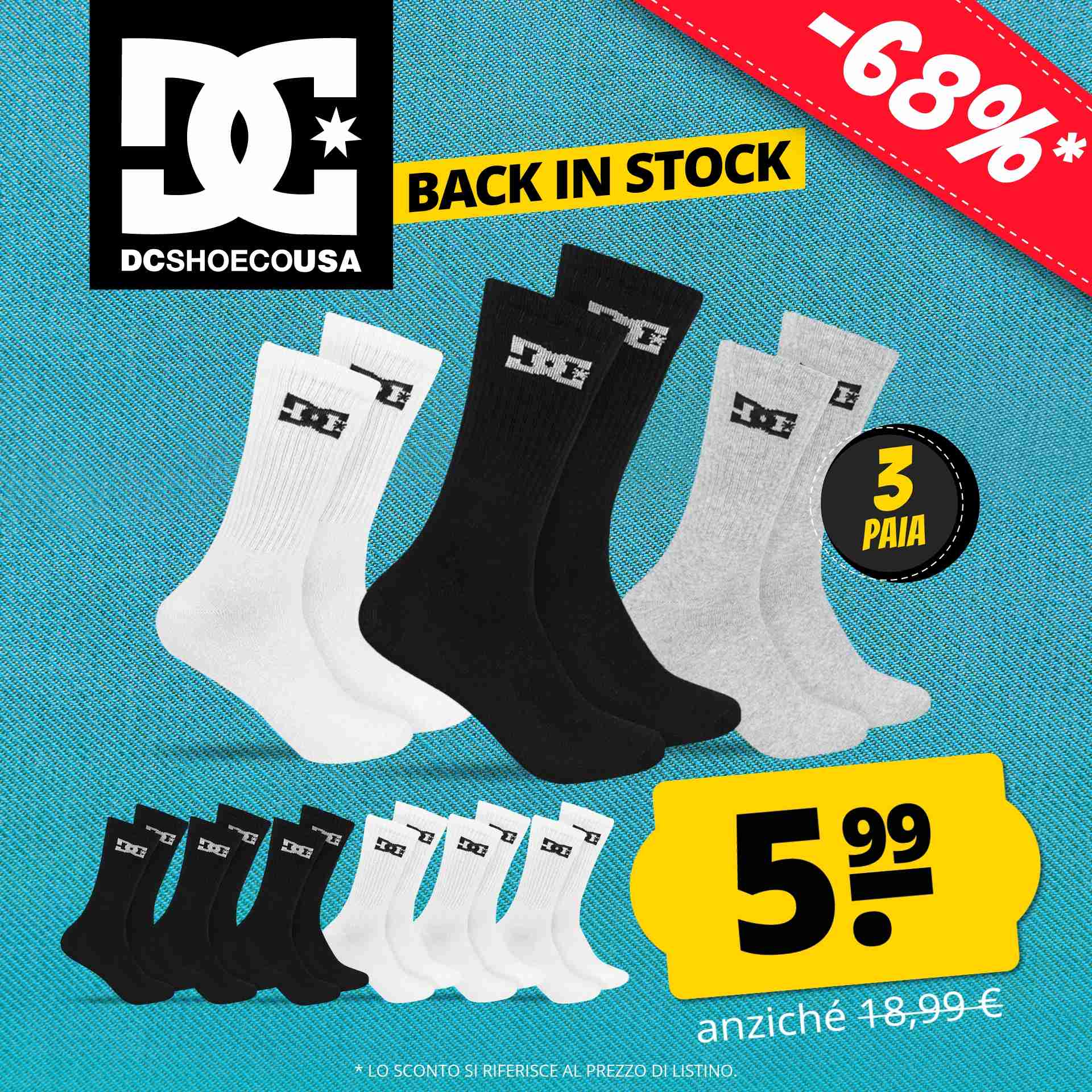 dc shoes sport crew unisex calzini 3 paia multi equipaggio dc 03