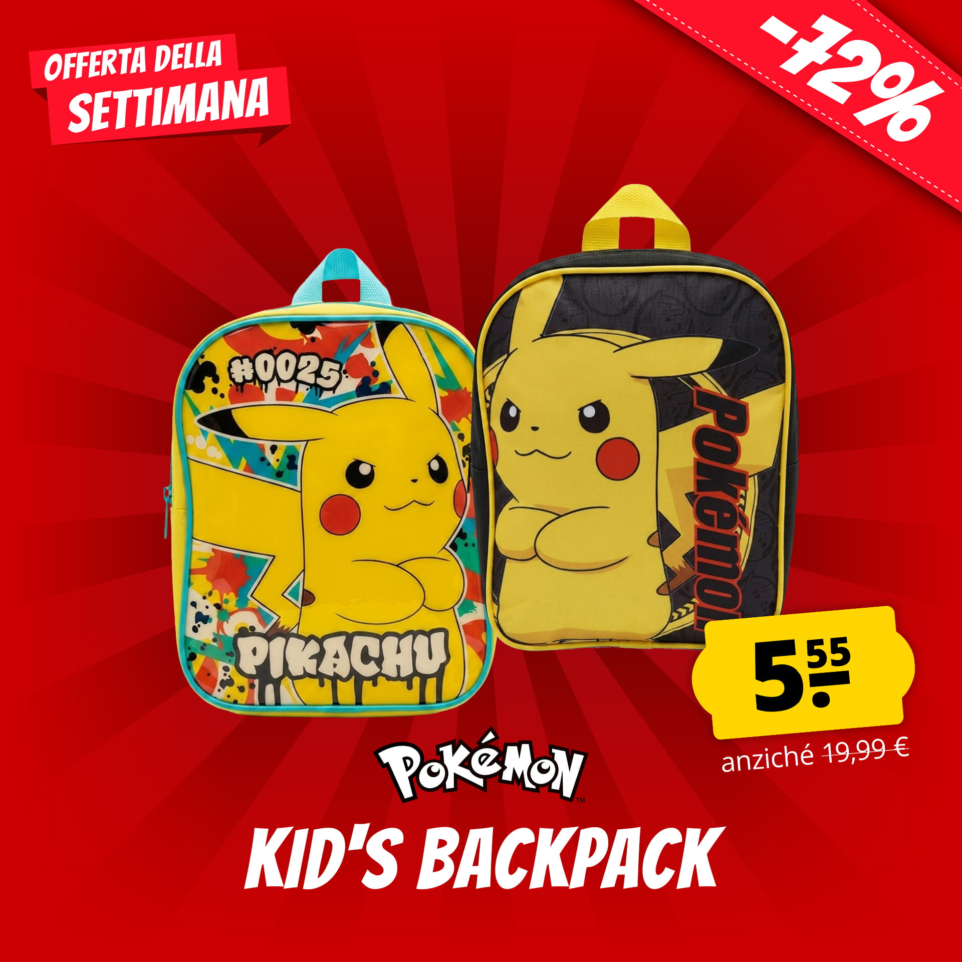 pokemon pikachu zaino