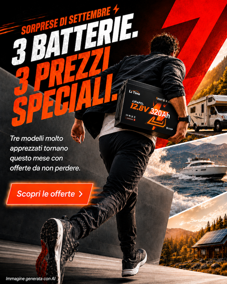 Offerte di settembre LiTime: batteria LiFePO4 per camper, barca e uso off-grid