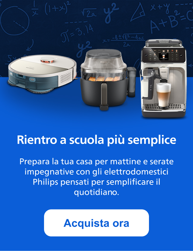 Rientro a scuola più semplice. Prepara la tua casa per mattine e serate impegnative con gli elettrodomestici Philips pensati per semplificare il quotidiano. Acquista ora