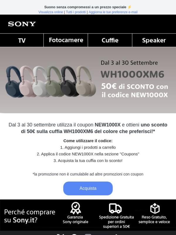 ⭐Acquista una WH1000XM6! 50€ di sconto con codice NEW1000X