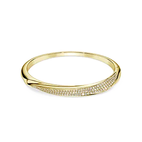 Bracciale rigido Swarovski Classica, Taglio Round, Bianco, Argento Sterling, Finitura oro 18K