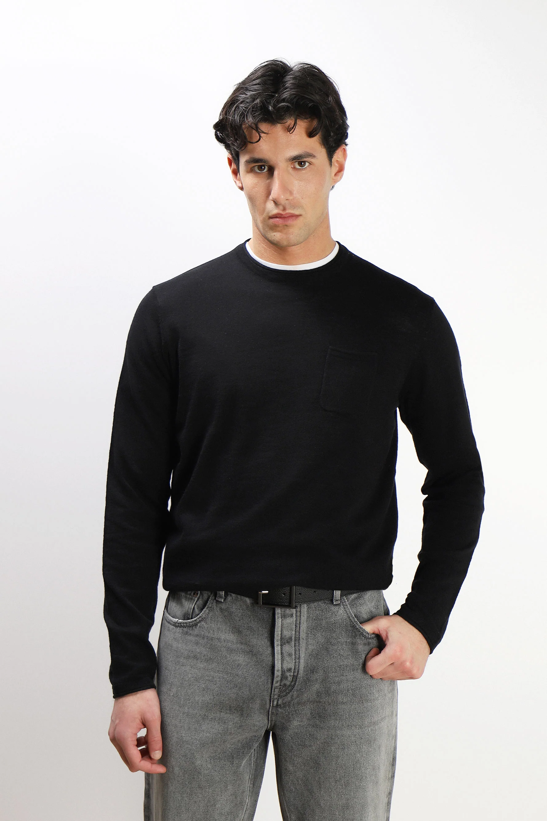 Image of MAGLIA IN COTONE SLUB NERO
