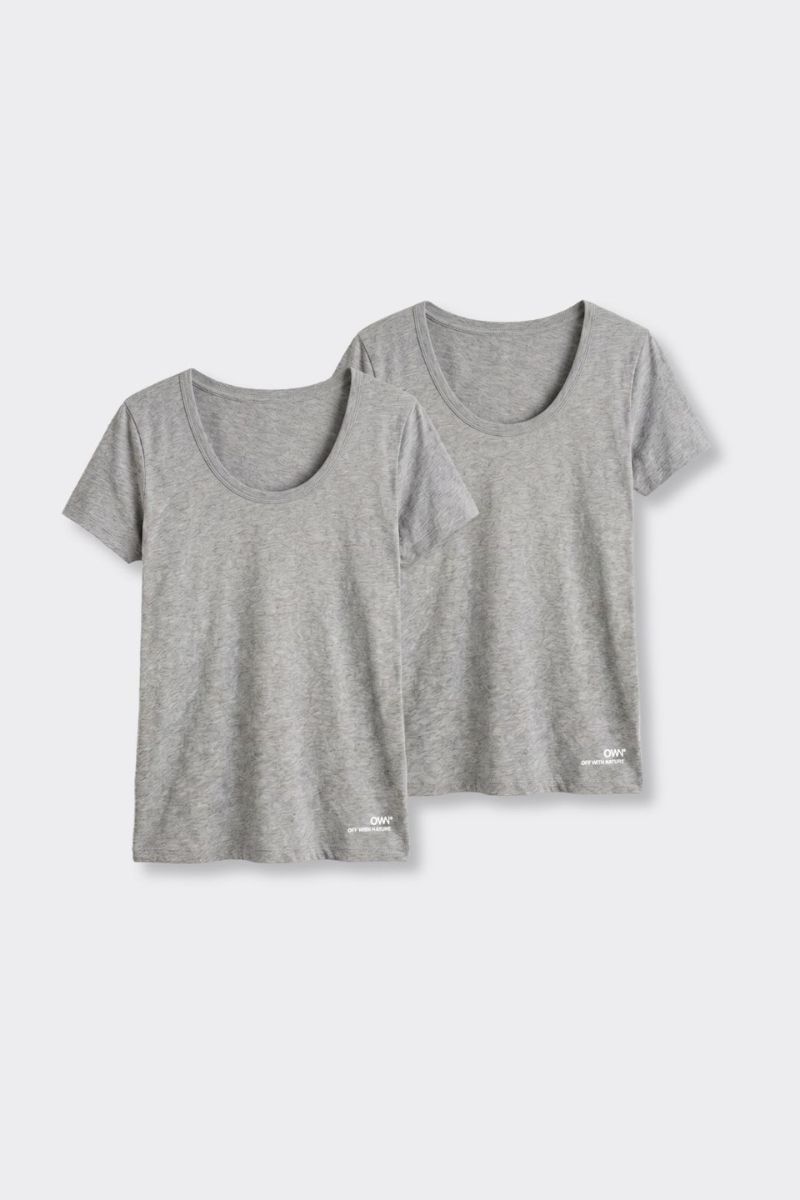 T-Shirt Scollo Profondo Grigio Chiaro Melange - Set da 2