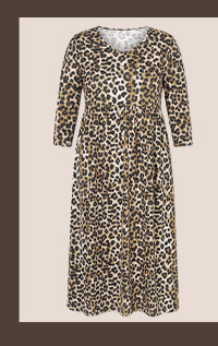 Abito maxi, motivo leopardato, scollo a V, maniche 3/4, tasche – scopri ora