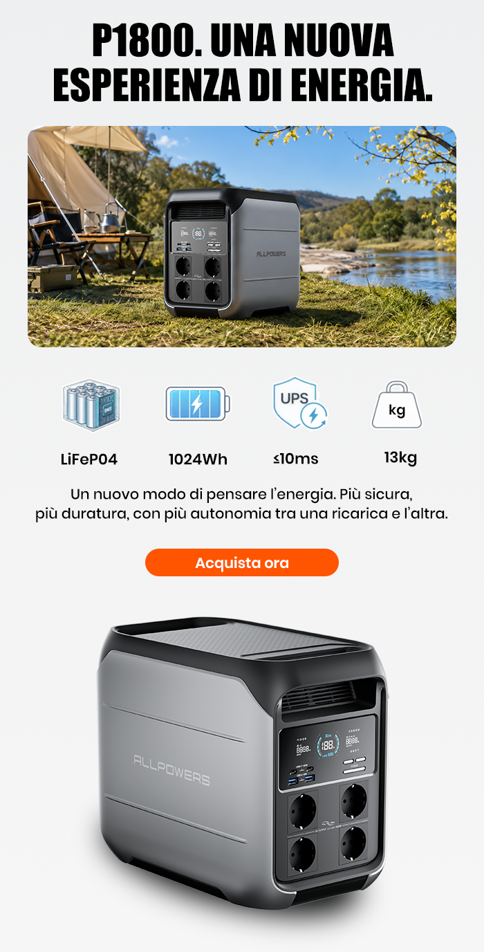 P1800 Centrale Elettrica Portatile 1800W 1024Wh LiFePO4 Batteria