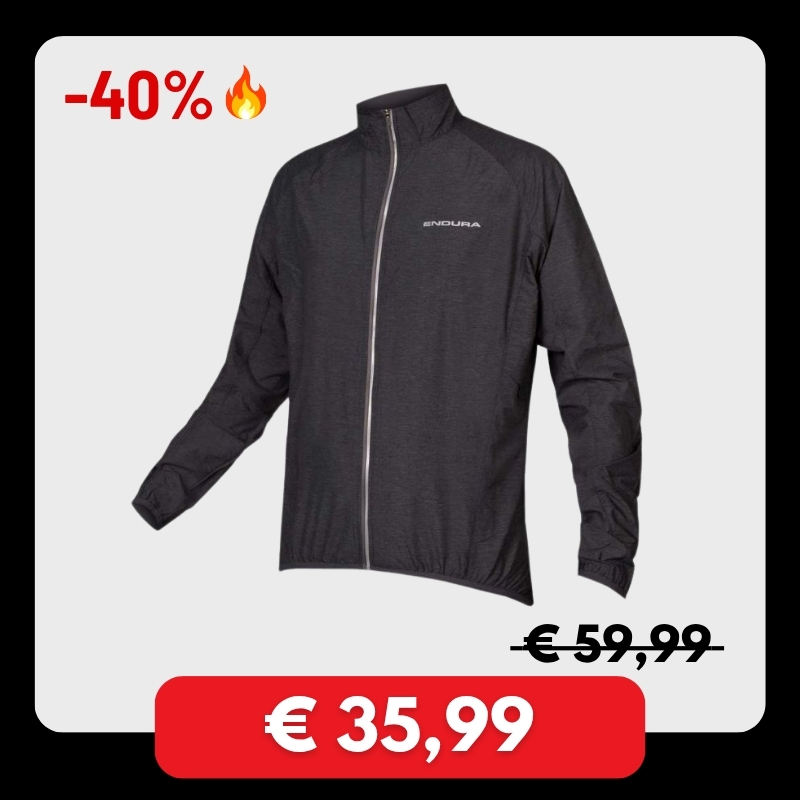 Dark grey Endura full-zip lightweight cycling jacket, front view, on sale -40% reduced from €59.99 to €35.99