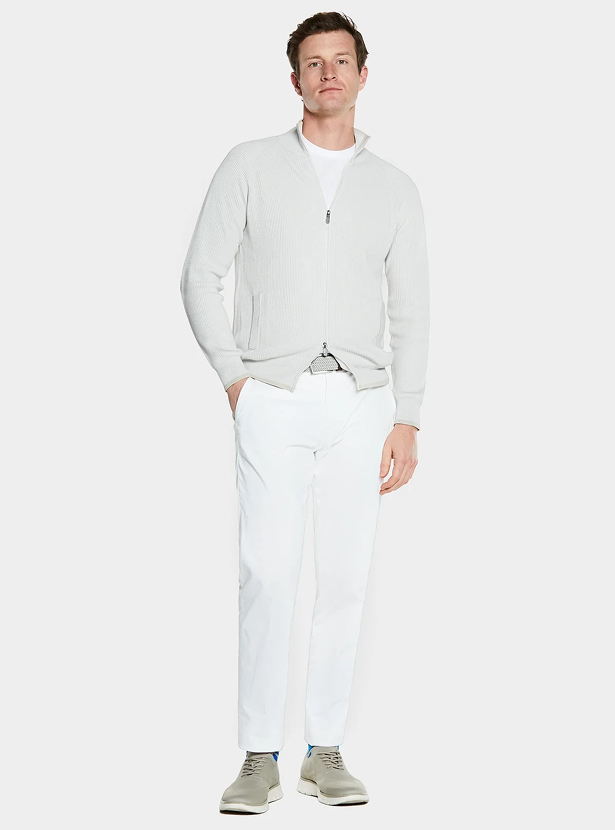 Maglia full zip a coste in puro cotone