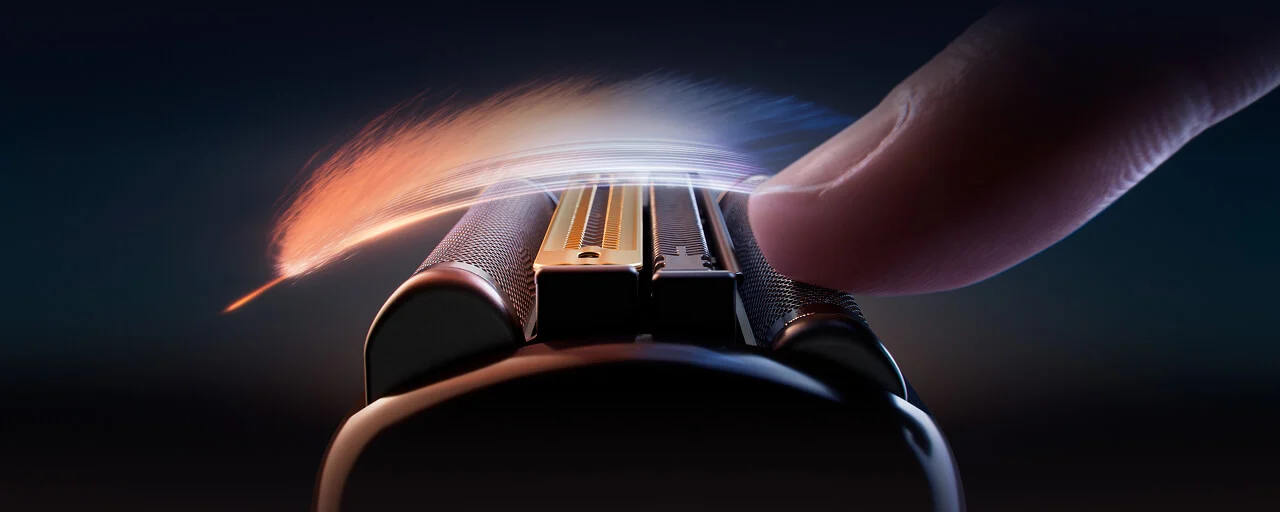 Primo piano della testina del rasoio Braun NEVO con tecnologia AeroTouch