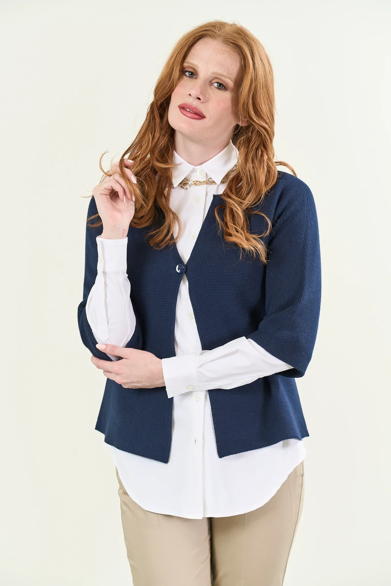 Image of Cardigan blu navy un bottone cotone