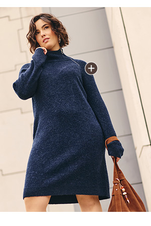 Elegante abito in maglia blu profondo con colletto a polo