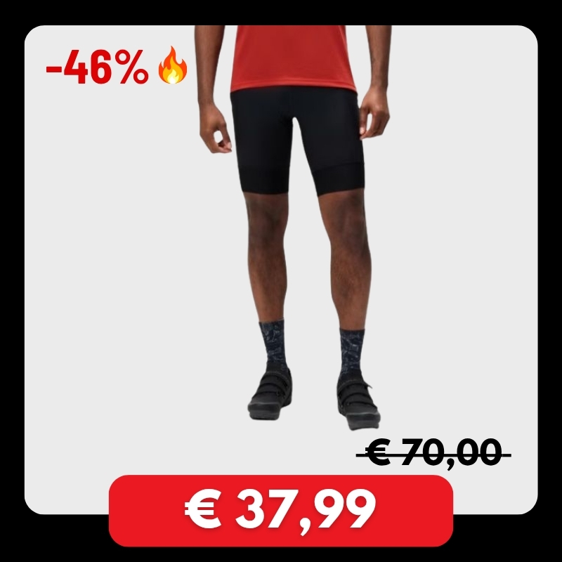 Men's black cycling bib shorts with patterned socks and cycling shoes, on sale -46% now €37.99