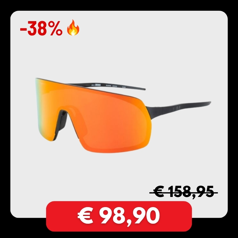 Orange mirrored shield sports sunglasses with black temples on sale — 38% off, reduced price €98,90