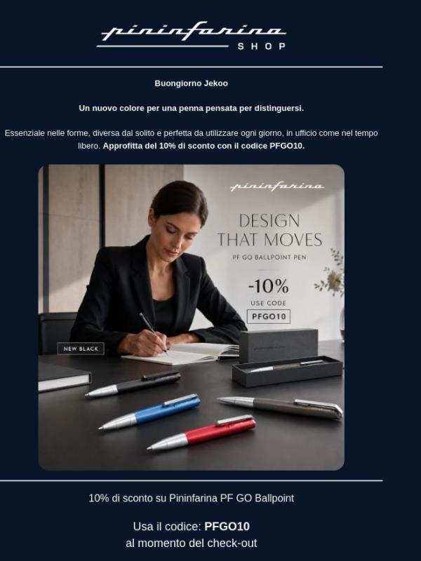 PF GO BALLPOINT si veste di nero. Scopri il nuovo colore scontato del 10%